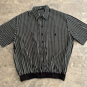 Vintage 1990s Alan Stuart Black White Striped Pullover Shirt L 24x25.5